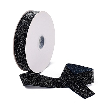 10 Yards Polyester Velvet Ribbon, Silver Glitter Ribbon, for DIY Jewelry Making, Midnight Blue, 1 inch(25~26mm)