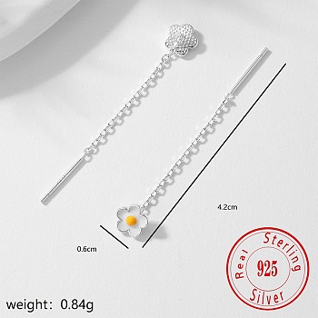 Simple S925 Silver Flower Stud Earrings for Women Daily Party Wear, Silver, 42x6mm