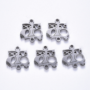 201 Stainless Steel Links Connectors, Laser Cut, Stainless Steel Color, 15.5x15x1.5mm, Hole: 1.6mm