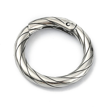 Tibetan Style 316 Surgical Stainless Steel Spring Gate Rings, Twist Round Ring, Antique Silver, 22.2x3.2mm