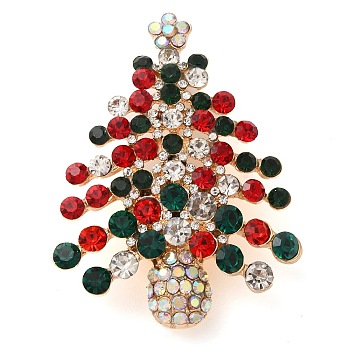 Christmas Theme Enamel Pins, Golden Alloy Rhinestone Brooches for Backpack Clothes, Colorful, 54x41mm