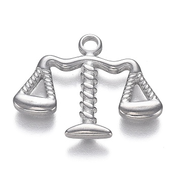 304 Stainless Steel Pendants, Balance Scale/Libra, Stainless Steel Color, 19x25x2mm, Hole: 2.6mm
