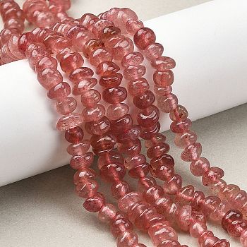 Natural Strawberry Quartz Beads Strands, Chips, Tumbled Stone, 8~10x8~9x4~8mm, Hole: 1mm, 15.75''~15.94''(40~40.5cm)