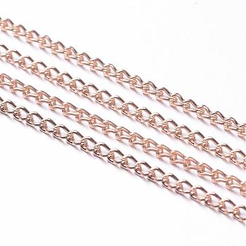 Iron Twisted Chains, Unwelded, with Spool, Gold Plated, 3x2x0.5mm, about 328.08 Feet(100m)/roll