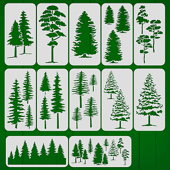 Plant Theme Plastic Drawing Painting Stencils Templates Sets, for Painting on Scrapbook Canvas Tiles Floor Furniture Painting School Projects, Tree, 150x300mm, 12sheet/set