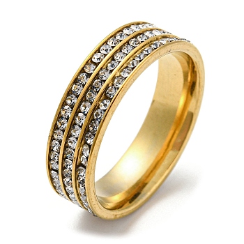 Vacuum 304 Stainless Steel with Rhinestone Wide Band Rings, Golden, US Size 7(17.3mm)
