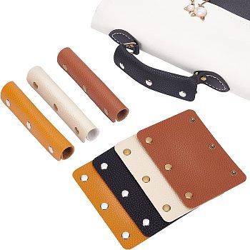 8Pcs 4 Colors PU Leather Luggage Handle Wrap Covers, Handle Grip Protector, with Iron Snap Button, Rectangle, for Suitcase, Handbag, Mixed Color, 13x9x0.2~0.5cm, 2pcs/color