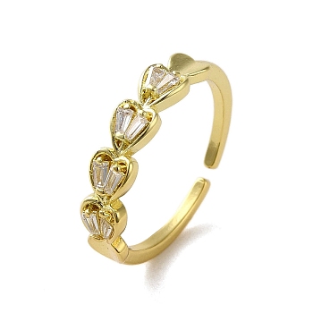Brass with Cubic Zirconia Rings, Heart, Real 18K Gold Plated, Inner Diameter: 17mm