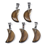 Transparent Spray Painted Glass Pendants, with Platinum Plated Brass Bails, Moon, Camel, 21.5x10.5x6mm, Hole: 4mm(GLAA-N035-021-F01)