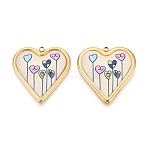 Printed Style 304 Stainless Steel Heart Pendants, Ion Plating(IP), Real 18K Gold Plated, Linen, 31x29.5x3.5mm, Hole: 1.8~2mm(STAS-T071-26A-G)