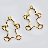 Zinc Alloy Open Back Bezel Pendants, For DIY UV Resin, Epoxy Resin, Pressed Flower Jewelry, Long-Lasting Plated, Gingerbread Man, Golden, 32x24x2.5mm(PALLOY-F242-02G-08)