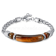 Dyed Natural Tiger Eye Curved Rectangle Link Bracelet, Orange(SB0264-2)