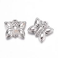 201 Stainless Steel Charms, Butterfly, Stainless Steel Color, 12.5x14x3mm, Hole: 1mm(STAS-G071-21P)