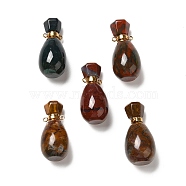 Natural Ocean Jasper Perfume Bottle Pendants, with Golden Tone Stainless Steel Findings, Essentail Oil Diffuser Charm, for Jewelry Making, 34.5~35.5x16.5~18mm, Hole: 2mm(G-A026-08)