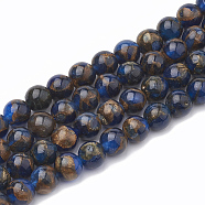 Natural Chalcedony Beads Strands, Imitation Gold Clinquant Stone, Dyed & Heated, Round, Blue, 10~10.5mm, Hole: 1mm, about 37~38pcs/strand, 14.96~15.35 inch(38~39cm)(G-S333-10mm-014E)