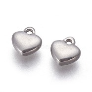 304 Stainless Steel Charms, Puffed Heart, Stainless Steel Color, 7x6.5x2.6mm, Hole: 1mm(STAS-P231-64P)