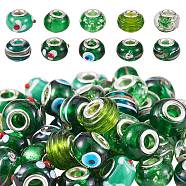 50Pcs 10 Style Handmade Lampwork European Beads, Large Hole Rondelle Beads, Green, 5pcs/style(LPDL-SZ0001-04)