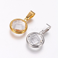 304 Stainless Steel Pendants, with Glass, Flat Round, Faceted, Clear, Mixed Color, 16x13.5x5mm, Hole: 7.5x4.5mm(STAS-I121-21)