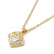 Brass with Glass Pendant Necklaces, Diamond, Light Gold, 15.83 inch(402mm)(NJEW-C039-03KCG)