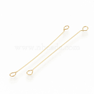 Brass Links connectors, Double Sided Eye Pins, Nickel Free, Real 18K Gold Plated, 35x0.1mm, Hole: 1mm(KK-S345-077)