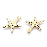 201 Stainless Steel Pendants, Star Charm, Golden, 20x18x1mm, Hole: 1.8mm(STAS-T052-50G)