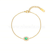 Oval Cubic Zirconia Link Bracelets, with Golden Stainless Steel Cable Chains, Green, 6-1/4 inch(16cm)(TI7609-2)