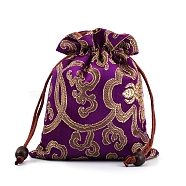 Chinese Style Silk Embroidery Flower Storage Bags, Drawstring Pouches Packaging Bag, Rectangle, Purple, 13x10cm(PW-WG71997-11)