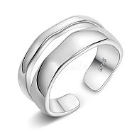 SHEGRACE Rhodium Plated 925 Sterling Silver Cuff Rings, Open Rings, with 925 Stamp, Platinum, Size 7, 17mm(JR781A)