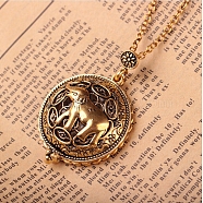 Magnifying Glass Magnetic Locket Pendant Necklaces for Women, with Zinc Alloy Cable Chains, Antique Golden, Elephant Pattern, 24.41 inch(62cm)(TOOL-PW0002-05A)