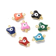 Brass Enamel Connector Charms, Real 18K Gold Plated, Evil Eye Pattern, Mixed Color, 12.5x8x3.5mm, Hole: 1mm(KK-J302-05G)