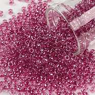 TOHO Round Seed Beads, Japanese Seed Beads, (350) Inside Color Crystal/Fuchsia Lined, 8/0, 3mm, Hole: 1mm, about 222pcs/10g(X-SEED-TR08-0350)