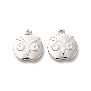 201 Stainless Steel Pendants, Owl Charm, Stainless Steel Color, 15x14x3.5mm, Hole: 1mm(STAS-J401-VF646-1)