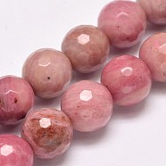 Faceted Natural Rhodonite Round Bead Strands, 8mm, Hole: 1mm, about 45pcs/strand, 15 inch(X-G-M289-02-8mm)