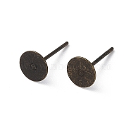 Stud Earring Settings, Brass Head and Stainless Steel Pin, Lead Free, Cadmium Free and Nickel Free, Antique Bronze, Tray: 6mm, 12mm, Pin: 0.7mm(KK-C2899-NFAB-01)