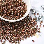 Glass Seed Beads, Half Plated, Inside Colours, Round Hole, Round, Salmon, 4x3mm, Hole: 1.4mm, 5000pcs/pound(SEED-H002-B-D204)