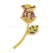 French Style Brass Micro Pave Cubic Zirconia Pendants, Rose with Ginkgo Leaf, Real 14K Gold Plated, 36x16x8mm, Hole: 6x3mm(KK-A232-12G)