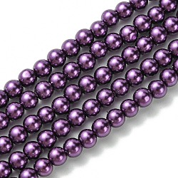 Grade A Glass Pearl Beads, Pearlized, Round, Dark Orchid, 4mm, Hole: 0.7~1.1mm, about 100pcs/Strand, 16''(40.64cm)(HY-J001-4mm-HX031)