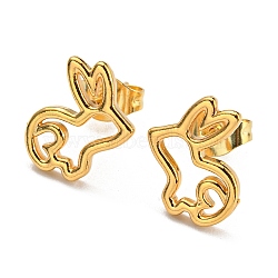 PVD Vacuum Plating 304 Stainless Steel Stud Earrings for Women, Hollow Rabbit, Golden, 12x10mm(STAS-D087-13G)