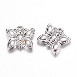 Tarnish Resistant 201 Stainless Steel Charms, Butterfly, Stainless Steel Color, 12.5x14x3mm, Hole: 1mm(STAS-G071-21P)