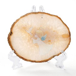 Printed Natural Agate Slice Stone Ornament, for Good Luck Home Office Decor, Angel & Fairy, 100~125x105~150x7.5~8mm(DJEW-M011-02J)