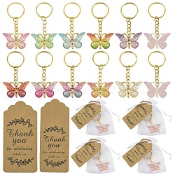 Resin Keychains, Butterfly, with Iron Rings and Organza Bags and Paper Card, Mixed Color, 70mm(KEYC-YW00257)