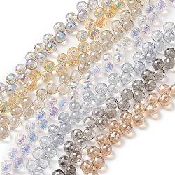 Transparent Glass Beads Strands, Top Drilled, Faceted(96 Facets), Round, Mixed Color, 9mm, Hole: 1.5mm, about 71~72pcs/strand, 17.13~17.32 inch(43.5~44cm)(GLAA-G096-01)