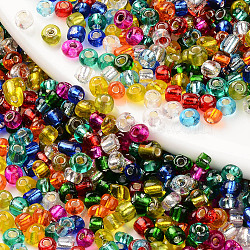 6/0 Glass Seed Beads, Silver Lined Round Hole, Round, Mixed Color, 6/0, 4~4.5x2.5~3.5mm, Hole: 1mm, about 450g/bag(SEED-T005-06B)