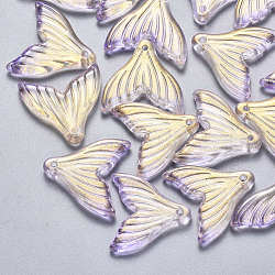 Transparent Spray Painted Glass Pendants, with Glitter Powder, Fishtail Shape, Lilac, 19x19.5x3.5mm, Hole: 1.2mm(GLAA-S190-009A-02)