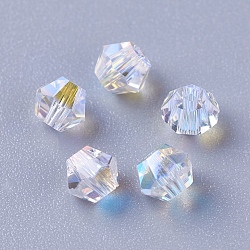 K9 Glass, Imitation Austrian Crystal Beads, K9 Glass, Faceted, Bicone, Clear AB, 4x3.5mm, Hole: 0.9mm(SWAR-O001-01B)