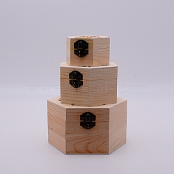 Wooden Storage Box, Flip Cover, Hexagon, BurlyWood, 8.45~14.6x8.5~15.4x5~8.7cm, Inner Size: 6~12x6.8~13.75cm, 3pcs/set(CON-WH0076-50)