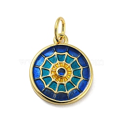 Real 14K Gold Plated Brass Enamel Charms, Long-Lasting Plated, Spider Web, Blue, 14x12x2mm, Hole: 3.4mm(KK-Z032-02B)