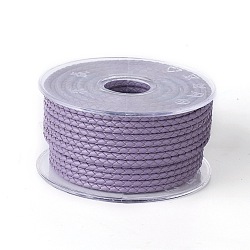 Braided Cowhide Cord, Leather Jewelry Cord, Jewelry DIY Making Material, Lilac, 3mm, about 10.93 yards(10m)/roll(WL-I003-3mm-C-03)