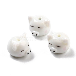 Handmade Porcelain Beads, Pig Head, White, 11.5x14x15~16mm, Hole: 2mm(PORC-I024-02)