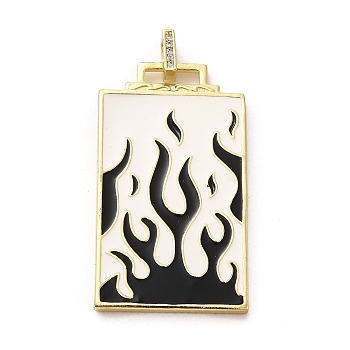 Brass Micro Pave Cubic Zirconia Pendant with Enamel, Rectangle, Black, 45.5x25.5x2.5mm, Hole: 4.5mm